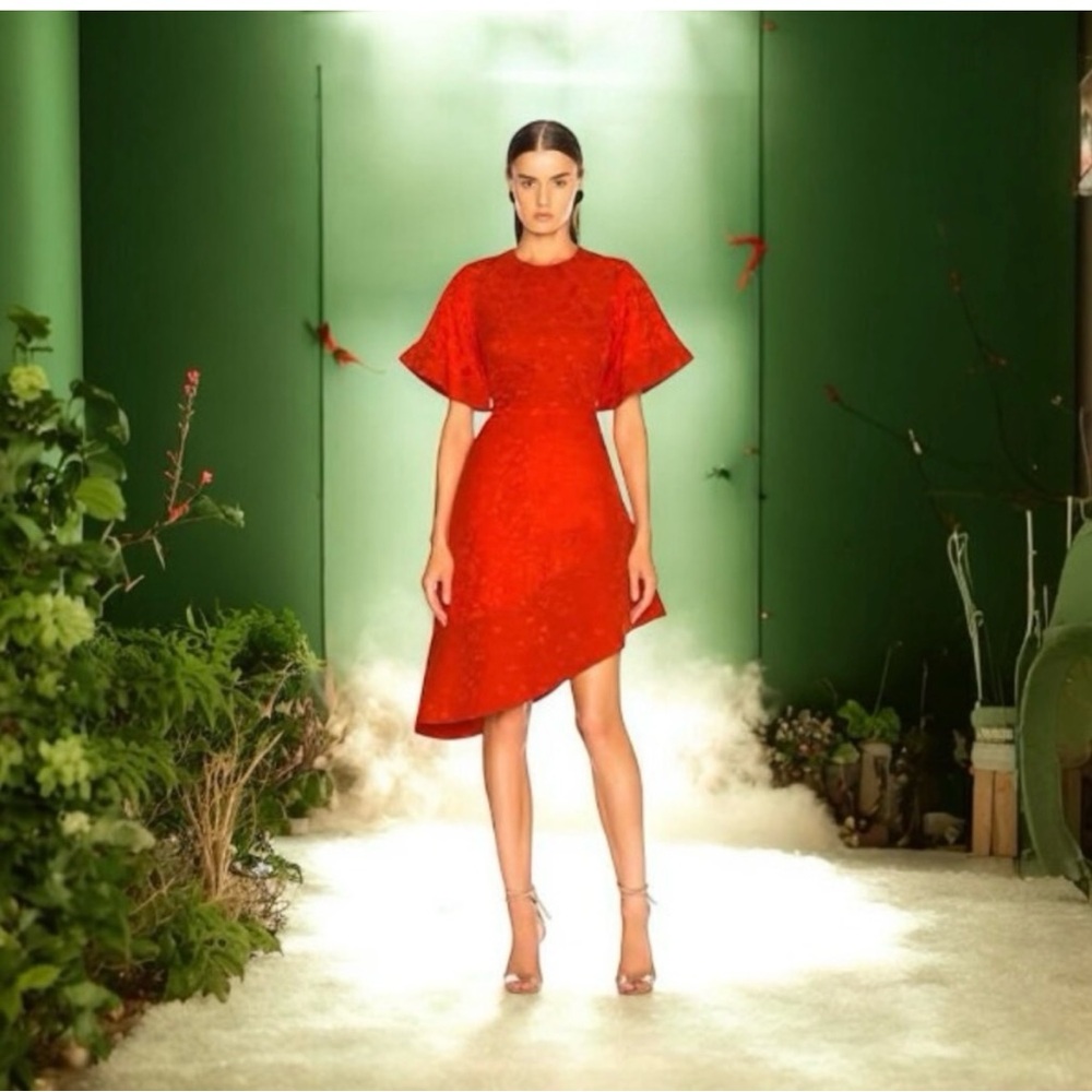 Brandon Maxwell Asymmetric Hem Jacquard Dress Size 10